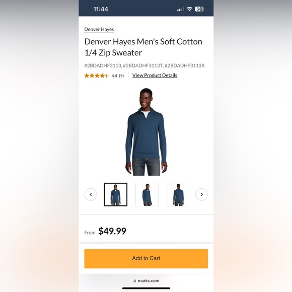 Men’s Denver Hayes 1/4 Zip Sweater - Blue Heather - Picture 6 of 6